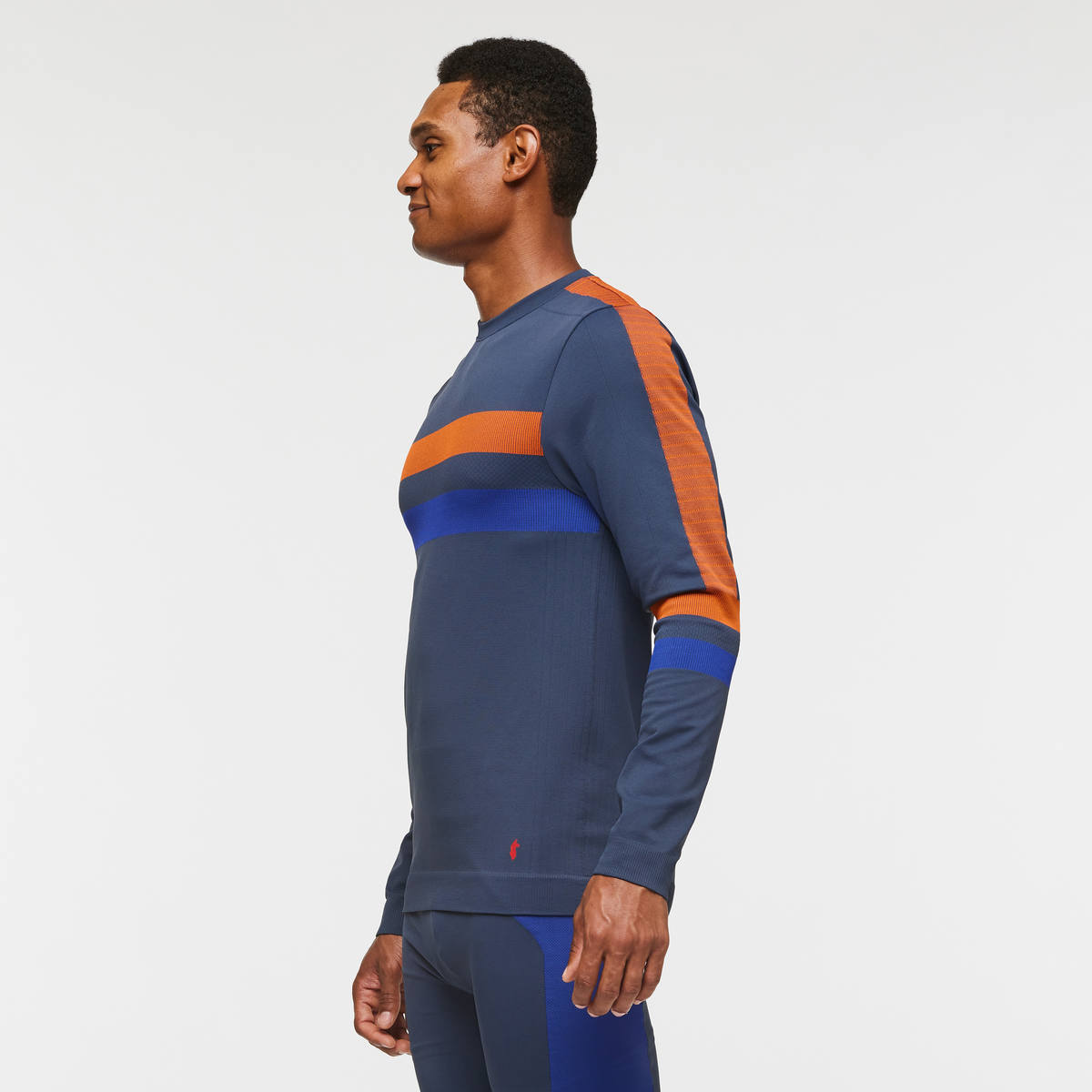 Debajo Seamless Baselayer Crew - Men's, Ink Stripes, Model Jason