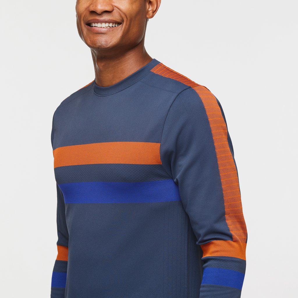 Debajo Seamless Baselayer Crew - Men's, Ink Stripes, Model Jason