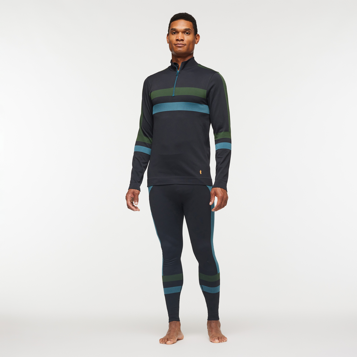 Debajo Seamless Baselayer Quarter-Zip - Men's, Black Stripes, Model Jason