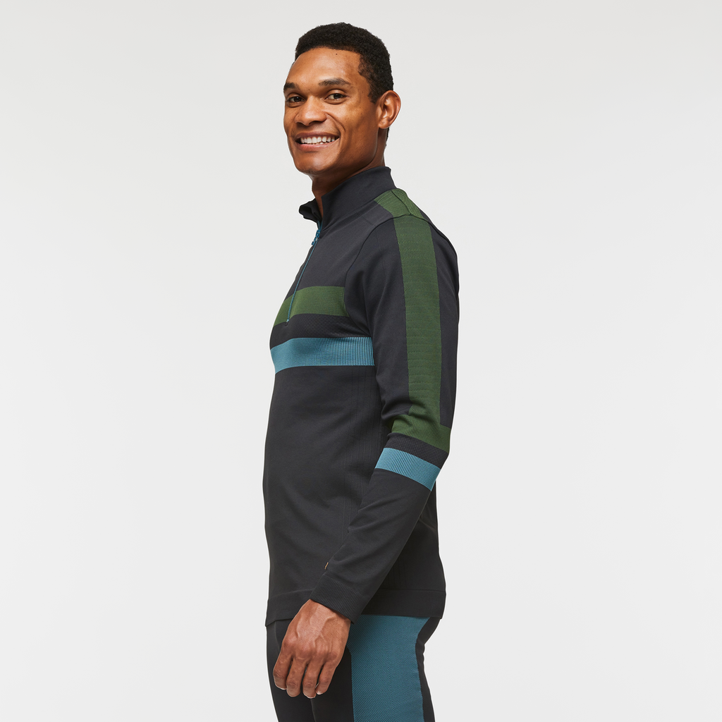 Debajo Seamless Baselayer Quarter-Zip - Men's, Black Stripes, Model Jason