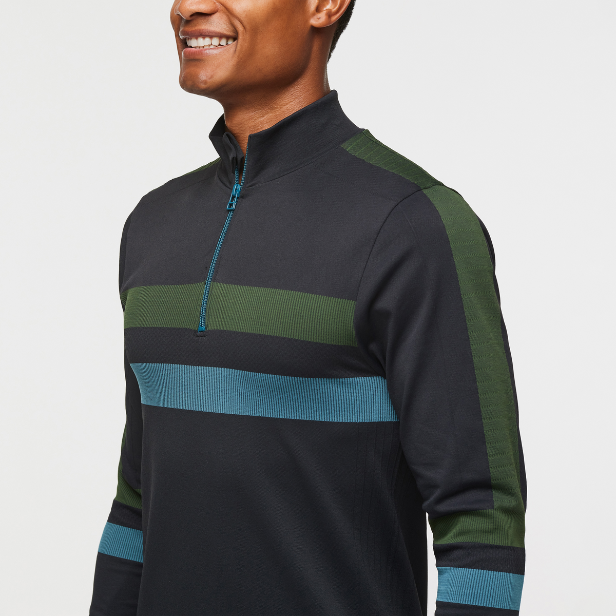Debajo Seamless Baselayer Quarter-Zip - Men's, Black Stripes, Model Jason