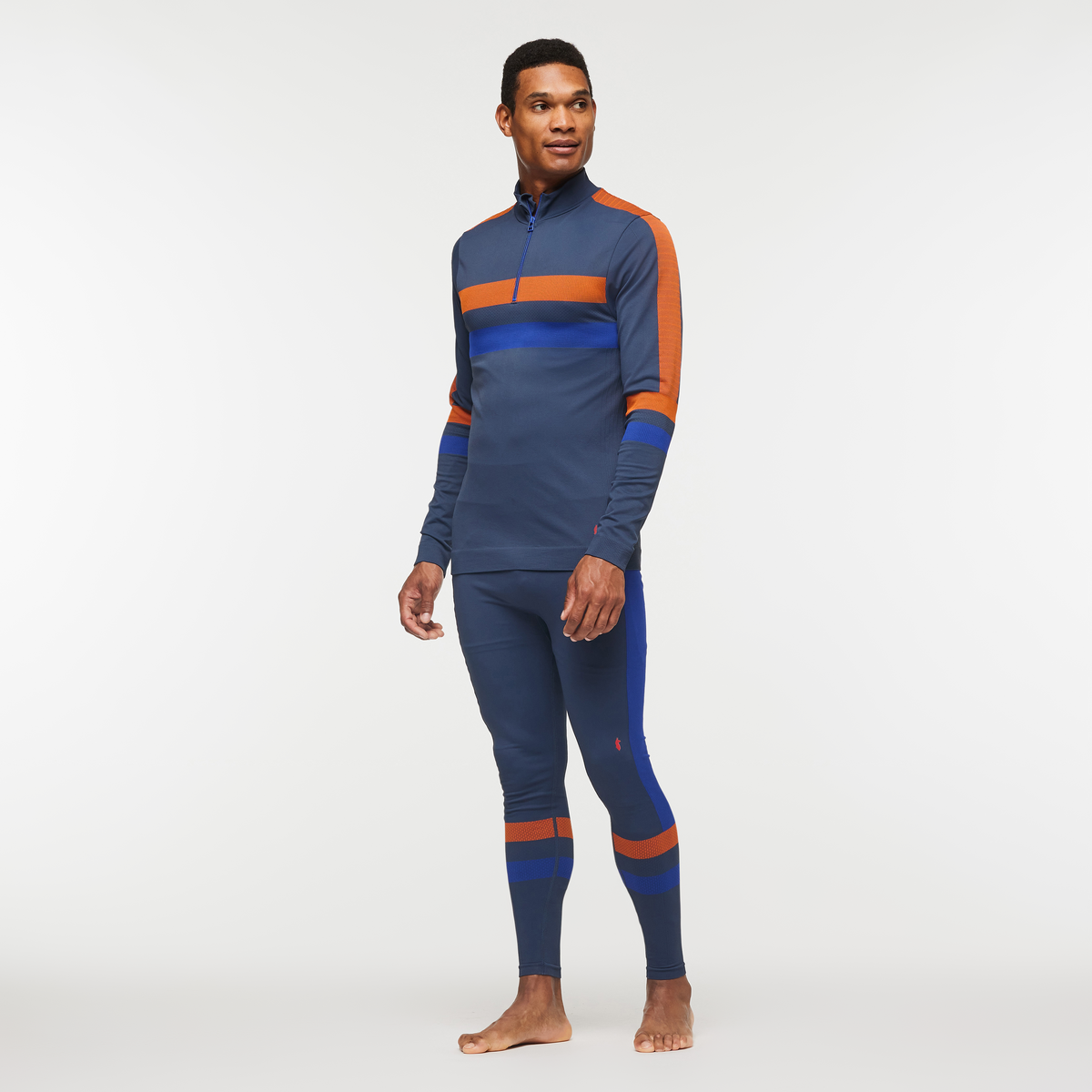 Debajo Seamless Baselayer Quarter-Zip - Men's, Ink Stripes, Model Jason