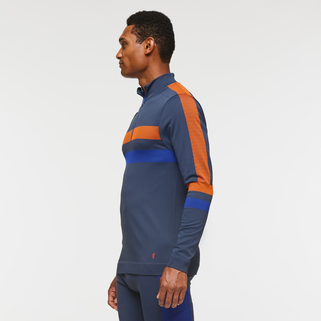Debajo Seamless Baselayer Quarter-Zip - Men's, Ink Stripes, Model Jason