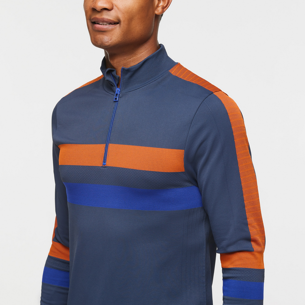 Debajo Seamless Baselayer Quarter-Zip - Men's, Ink Stripes, Model Jason