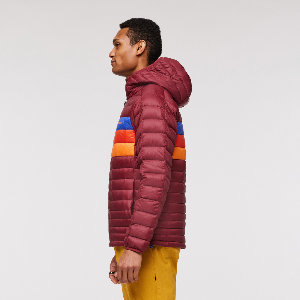 Fuego Hooded Down Jacket - Men's, Burgundy Stripes, Model Jason