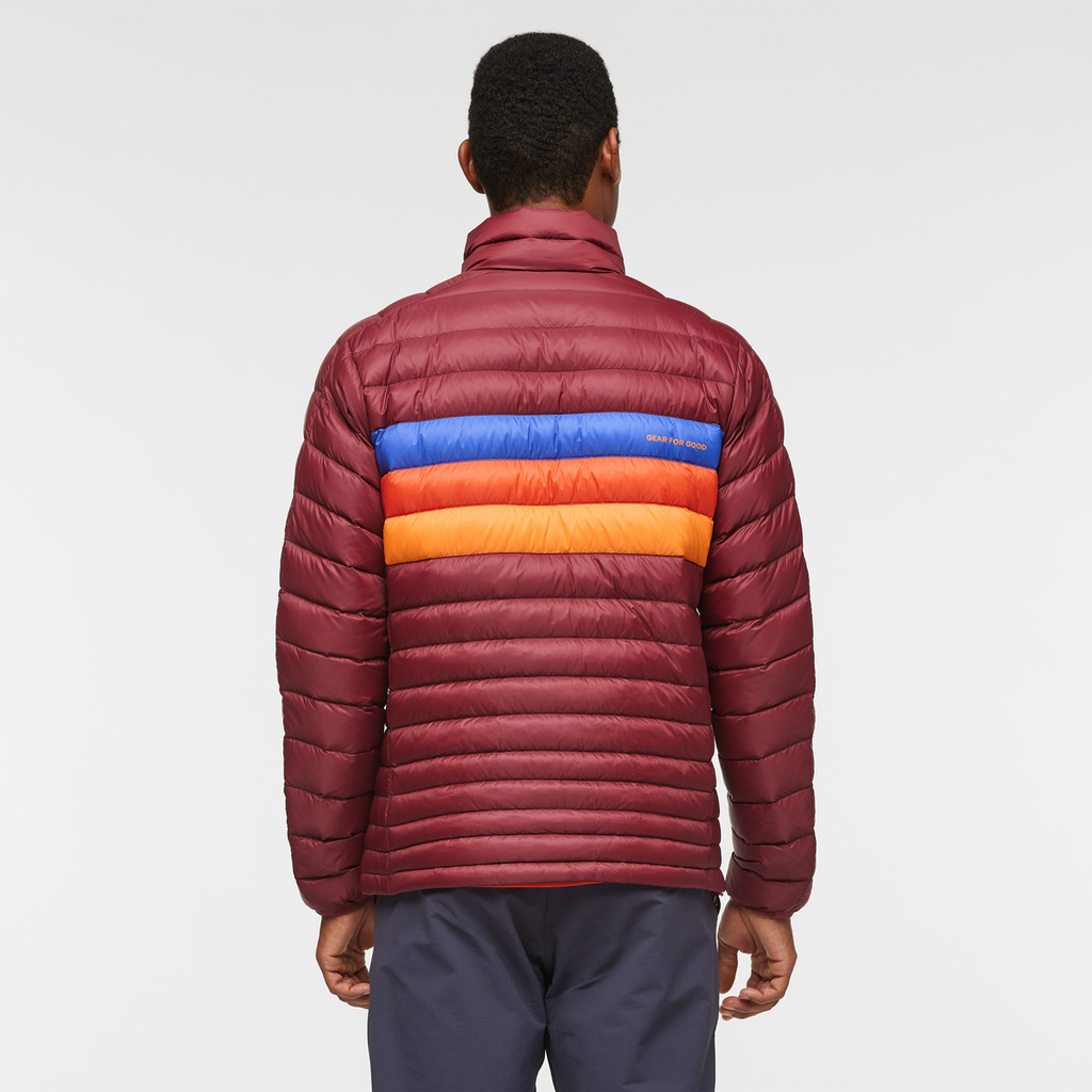 Fuego Down Jacket - Men's, Burgundy Stripes, Model Jason