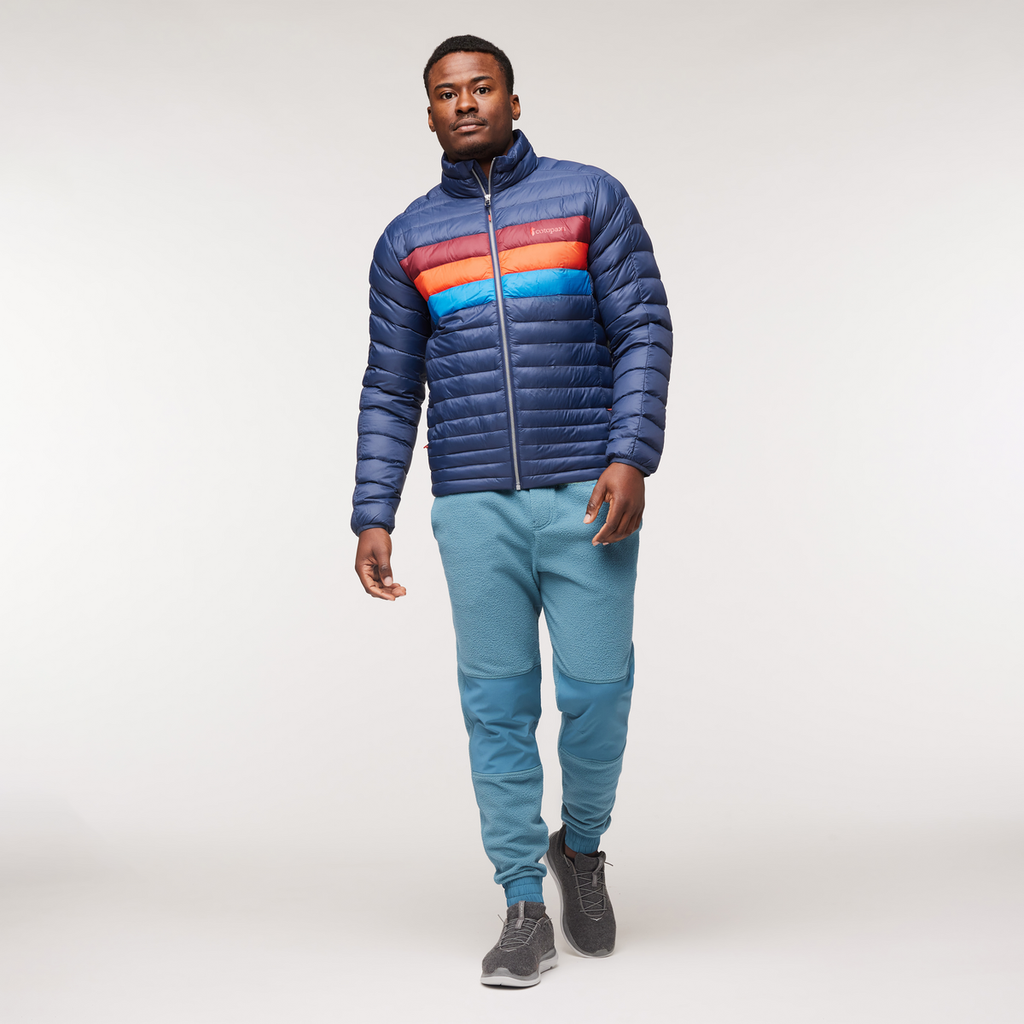 Fuego Down Jacket - Men's, Ink Stripes, Model Jeremy