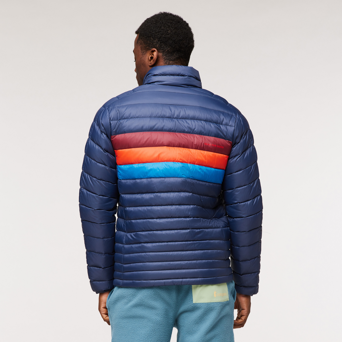 Fuego Down Jacket - Men's, Ink Stripes, Model Jeremy