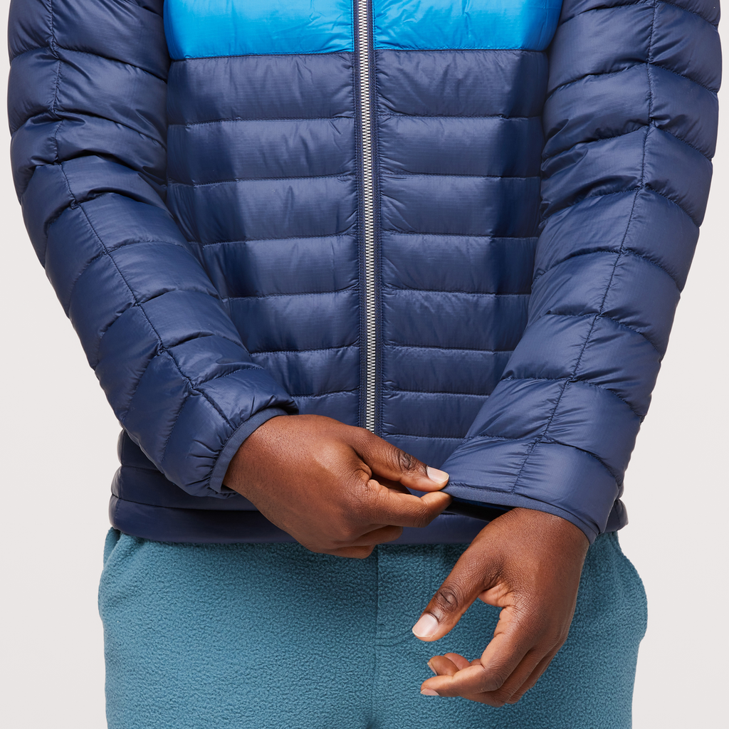 Fuego Down Jacket - Men's, Ink Stripes, Model Jeremy