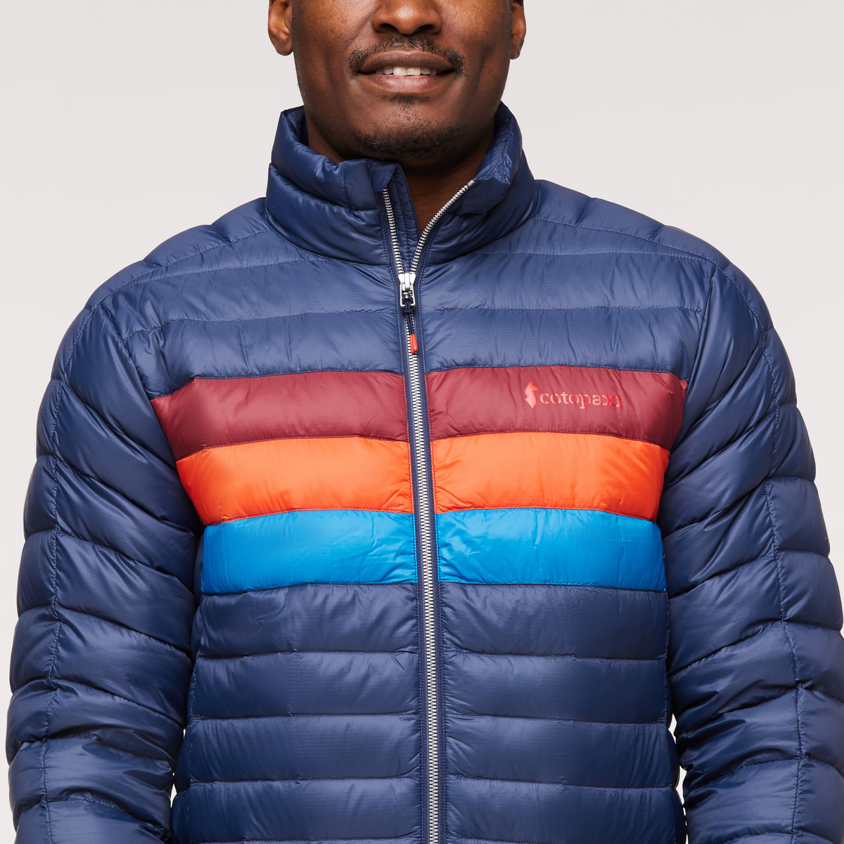 Fuego Down Jacket - Men's, Ink Stripes, Model Jeremy