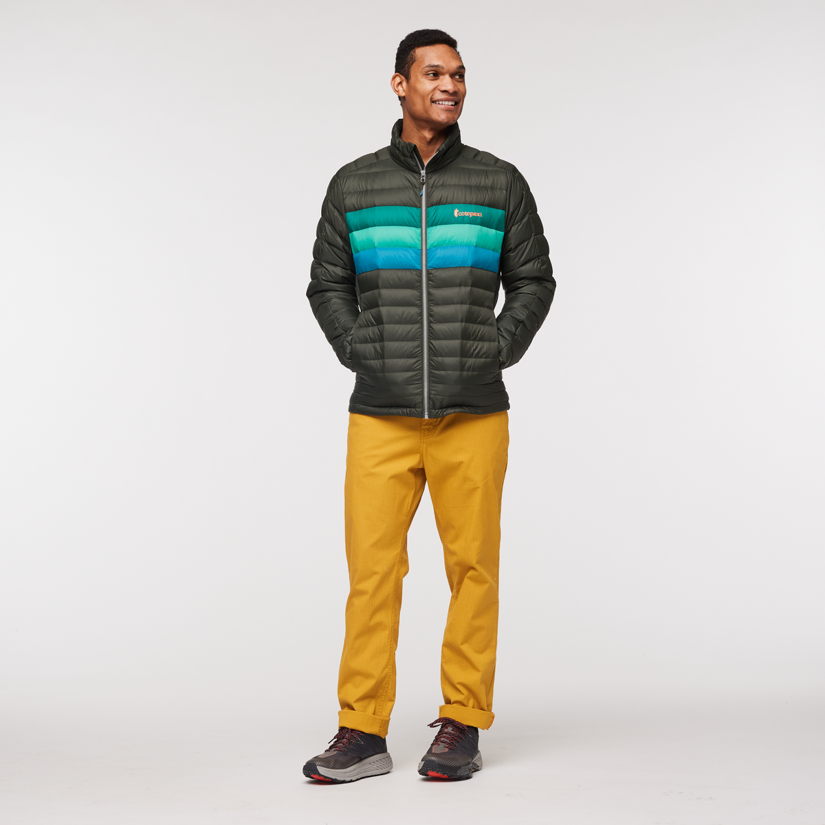 Fuego Down Jacket - Men's, Woods Stripes, Model Jason