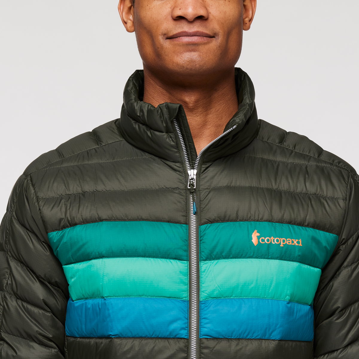 Fuego Down Jacket - Men's, Woods Stripes, Model Jason