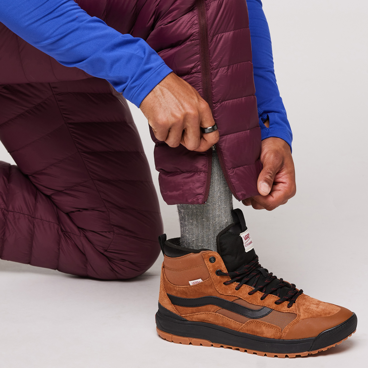 Fuego Down Overall - Men's, Wine Stripes, Model Jason