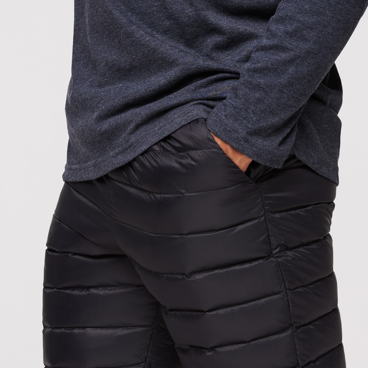 Fuego Down Pant - Men's, Black Stripes, Model Jason