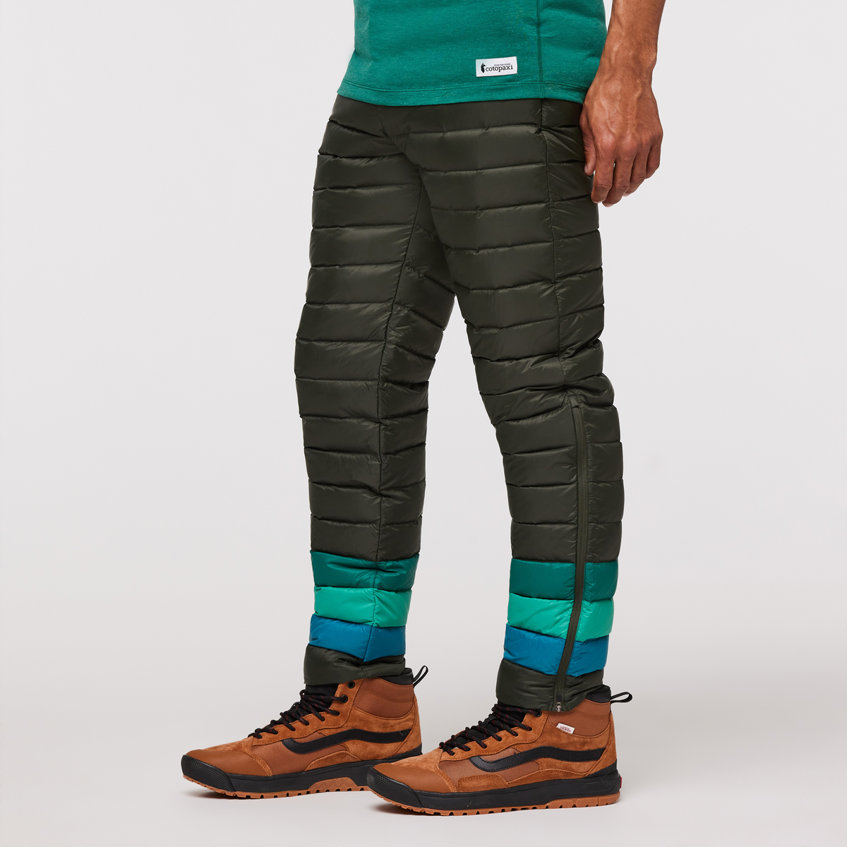 Fuego Down Pant - Men's, Woods Stripes, Model Jason