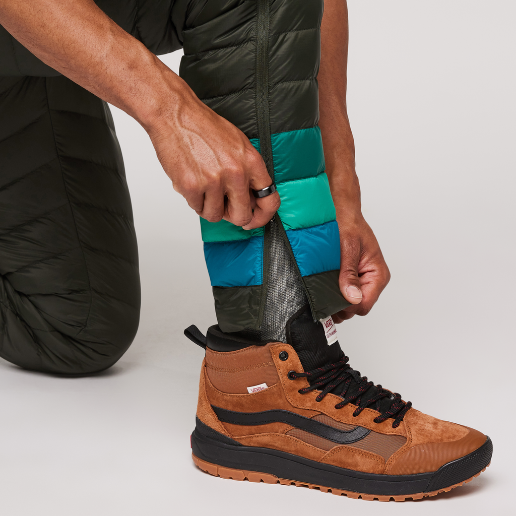 Fuego Down Pant - Men's, Woods Stripes, Model Jason