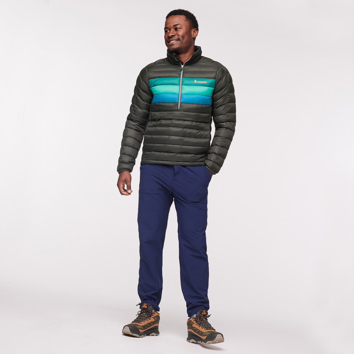 Fuego Down Pullover - Men's, Woods Stripes, Model Jeremy