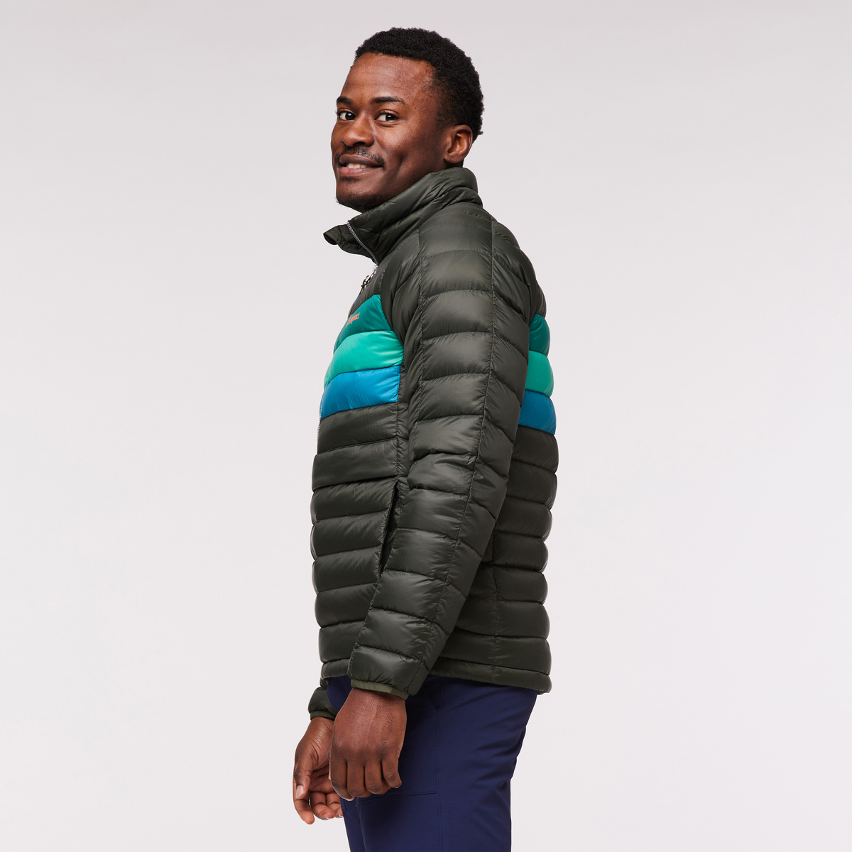 Fuego Down Pullover - Men's, Woods Stripes, Model Jeremy