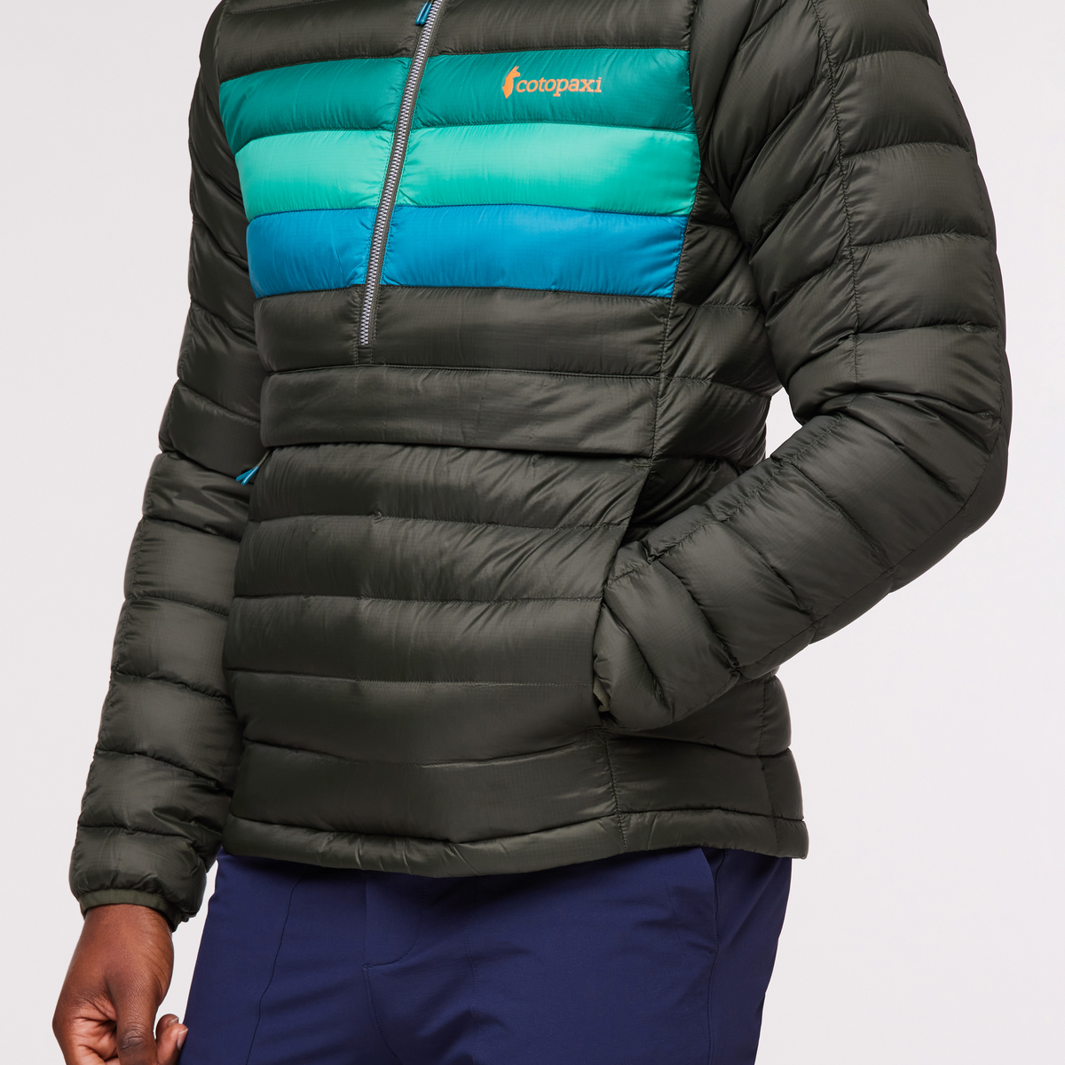 Fuego Down Pullover - Men's, Woods Stripes, Model Jeremy