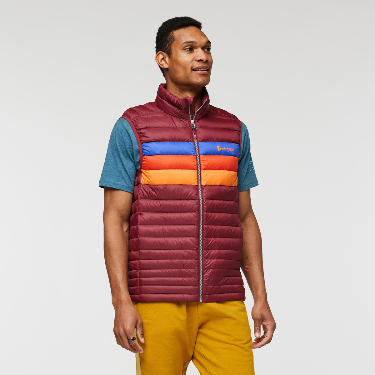 Fuego Down Vest - Men's, Burgundy Stripes, Model Jason