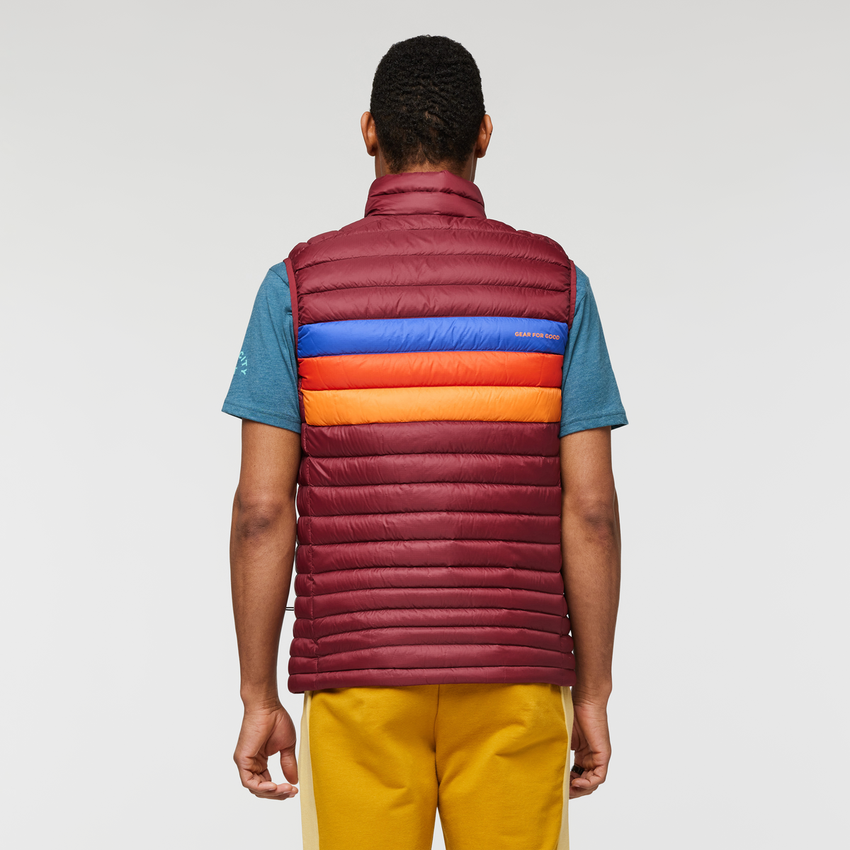 Fuego Down Vest - Men's, Burgundy Stripes, Model Jason