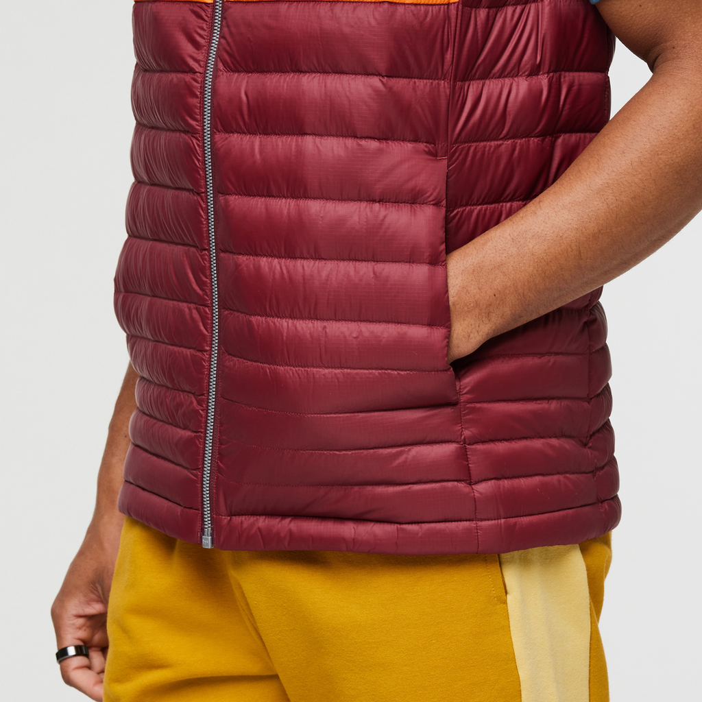 Fuego Down Vest - Men's, Burgundy Stripes, Model Jason