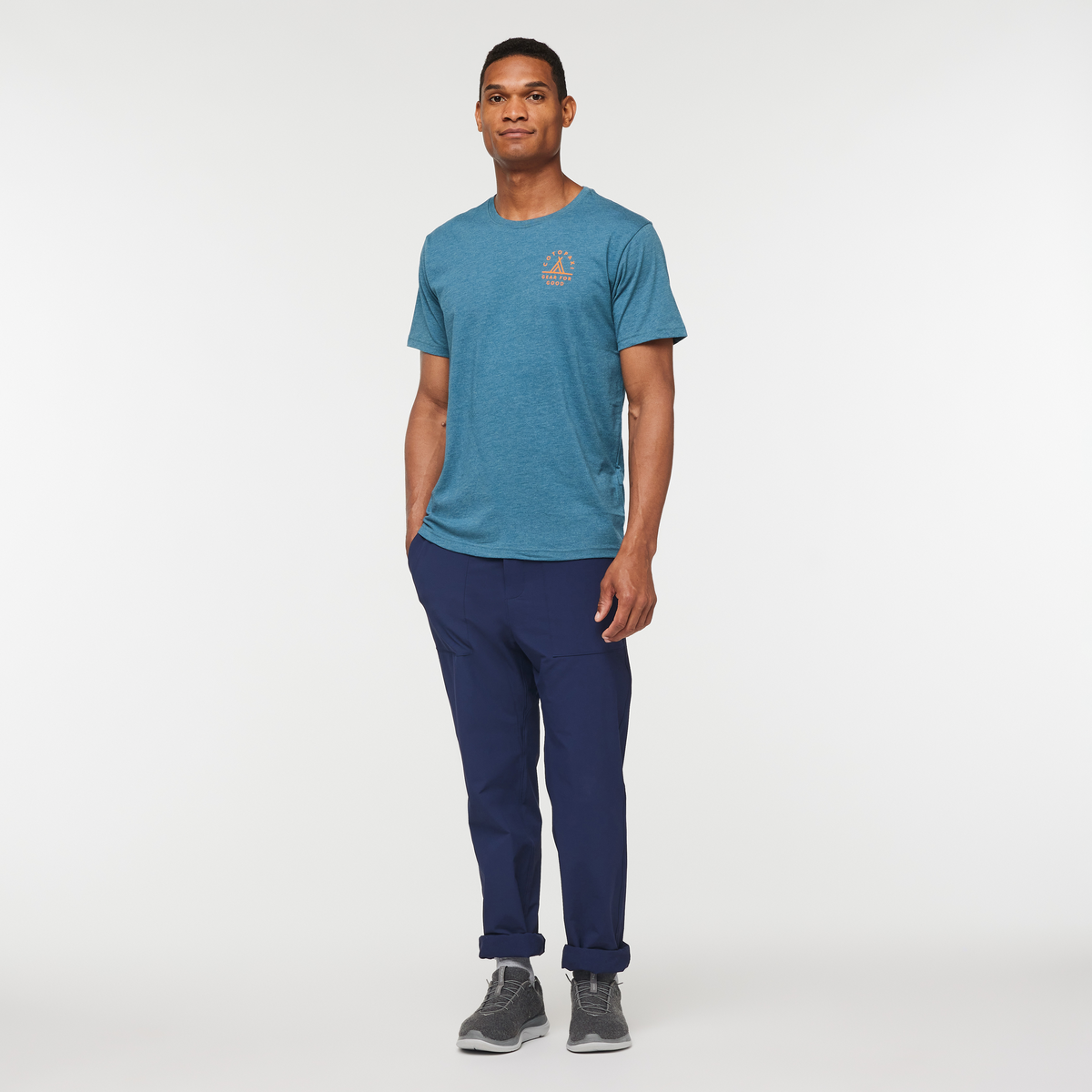 Llama Map Organic T-Shirt - Men's, Blue Spruce, Model Jason