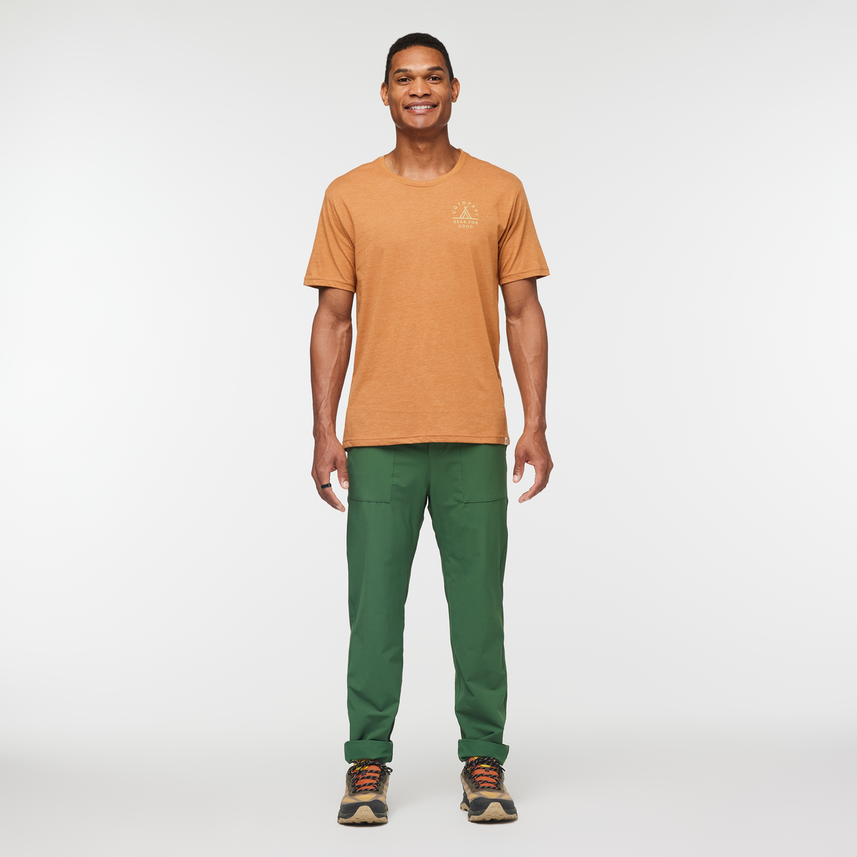 Llama Map Organic T-Shirt - Men's, Saddle, Model Jason