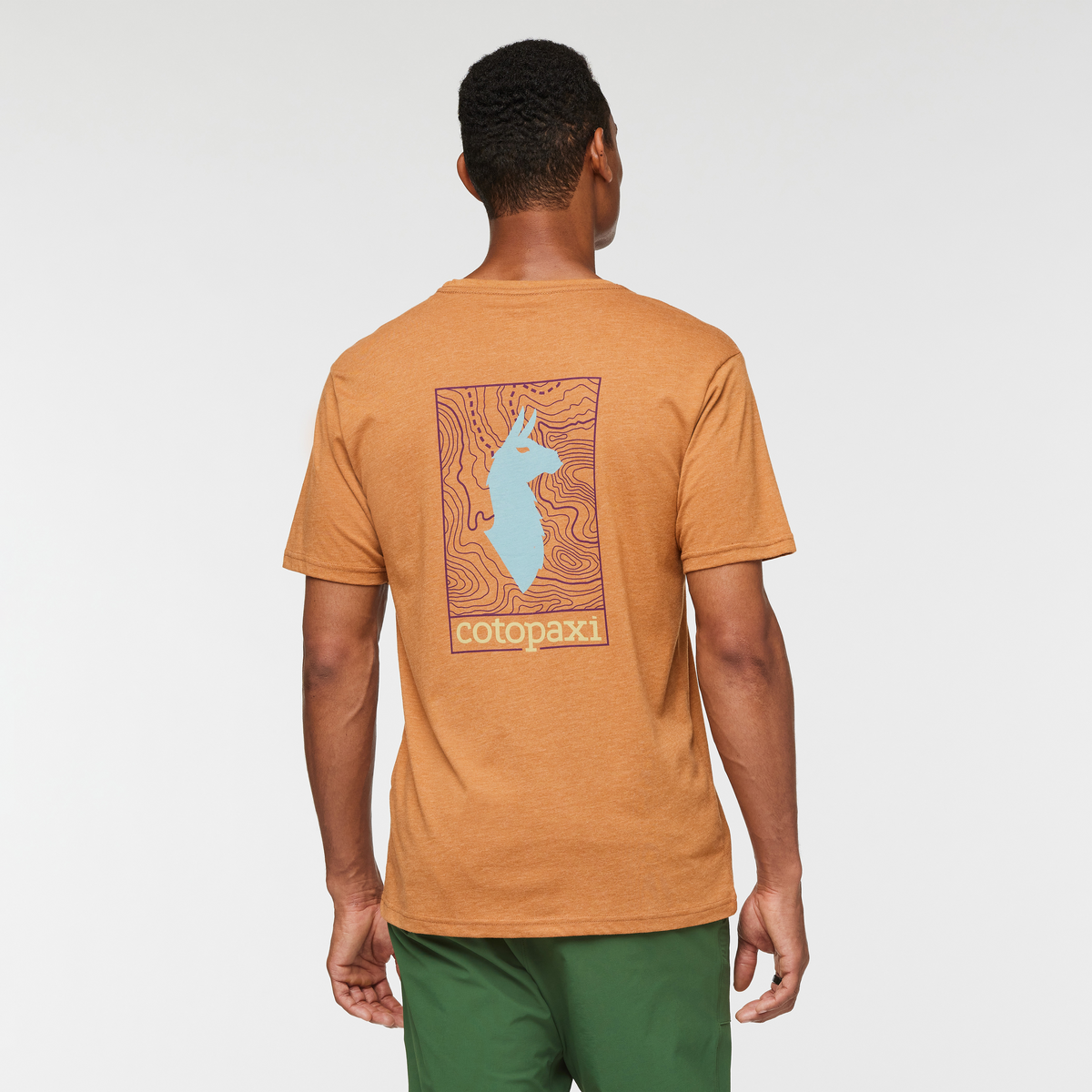 Llama Map Organic T-Shirt - Men's, Saddle, Model Jason