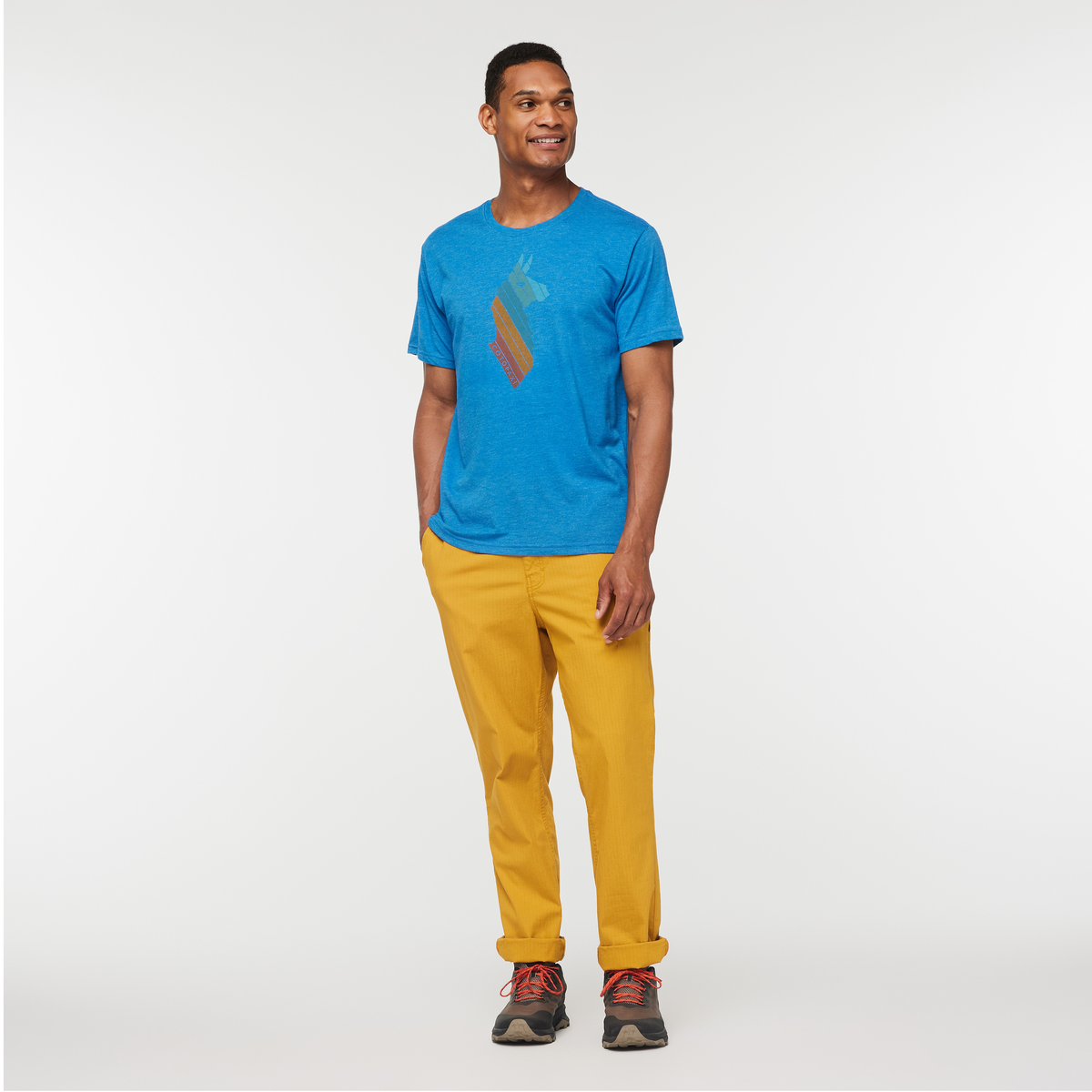 Llama Stripes Organic T-Shirt - Men's, Atlantic, Model Jason