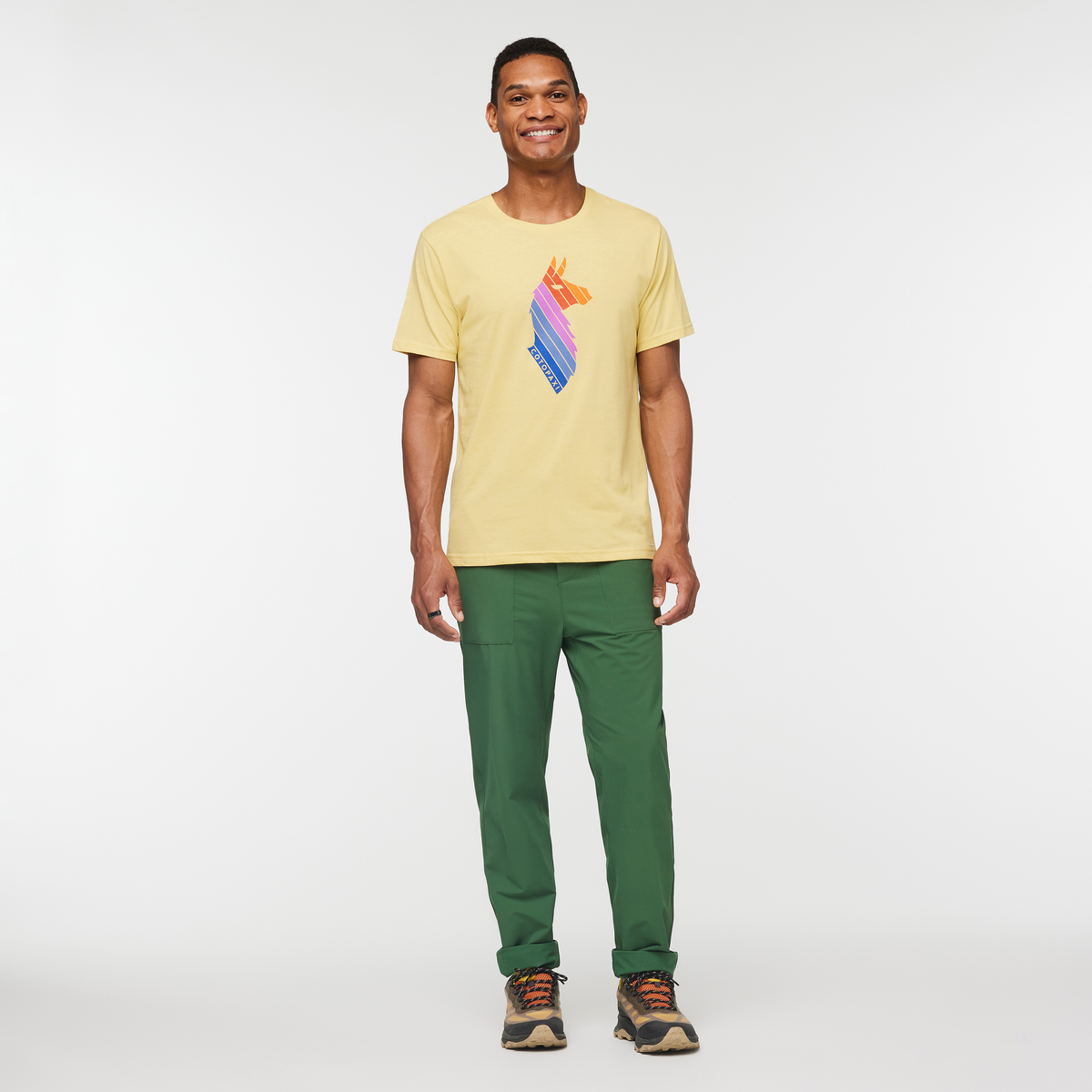 Llama Stripes Organic T-Shirt - Men's, Wheat, Model Jason