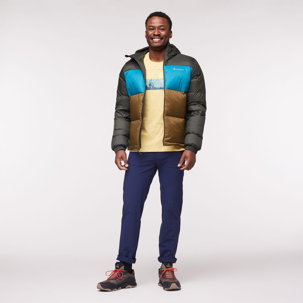 Solazo Hooded Down Jacket - Men's, Woods/Gulf, Model Jeremy