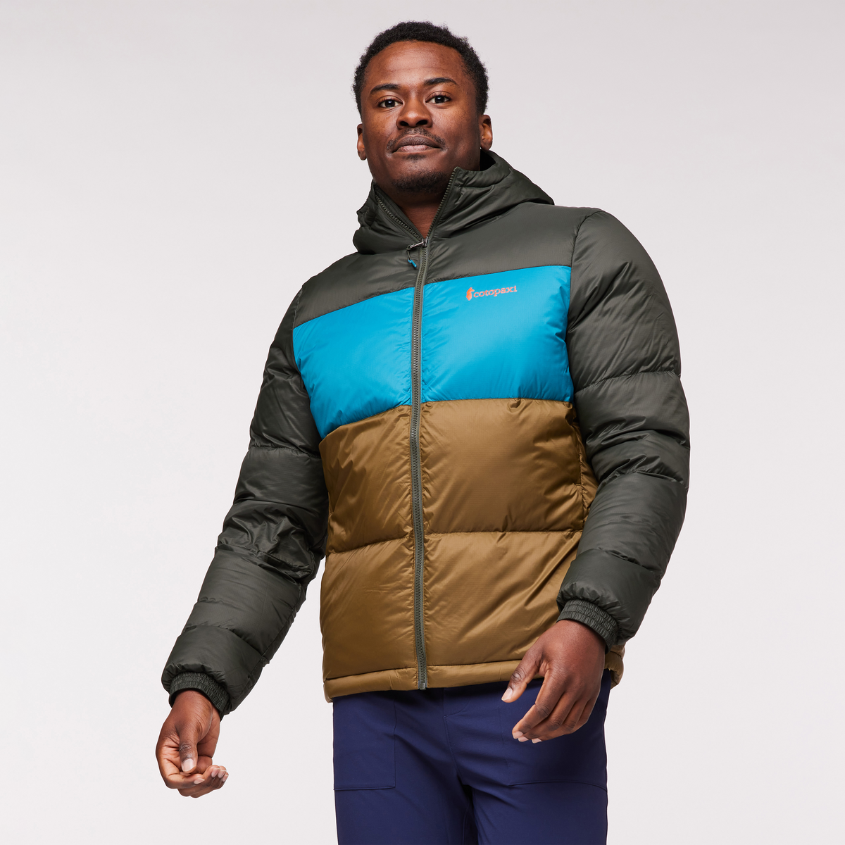 Solazo Hooded Down Jacket - Men's, Woods/Gulf, Model Jeremy