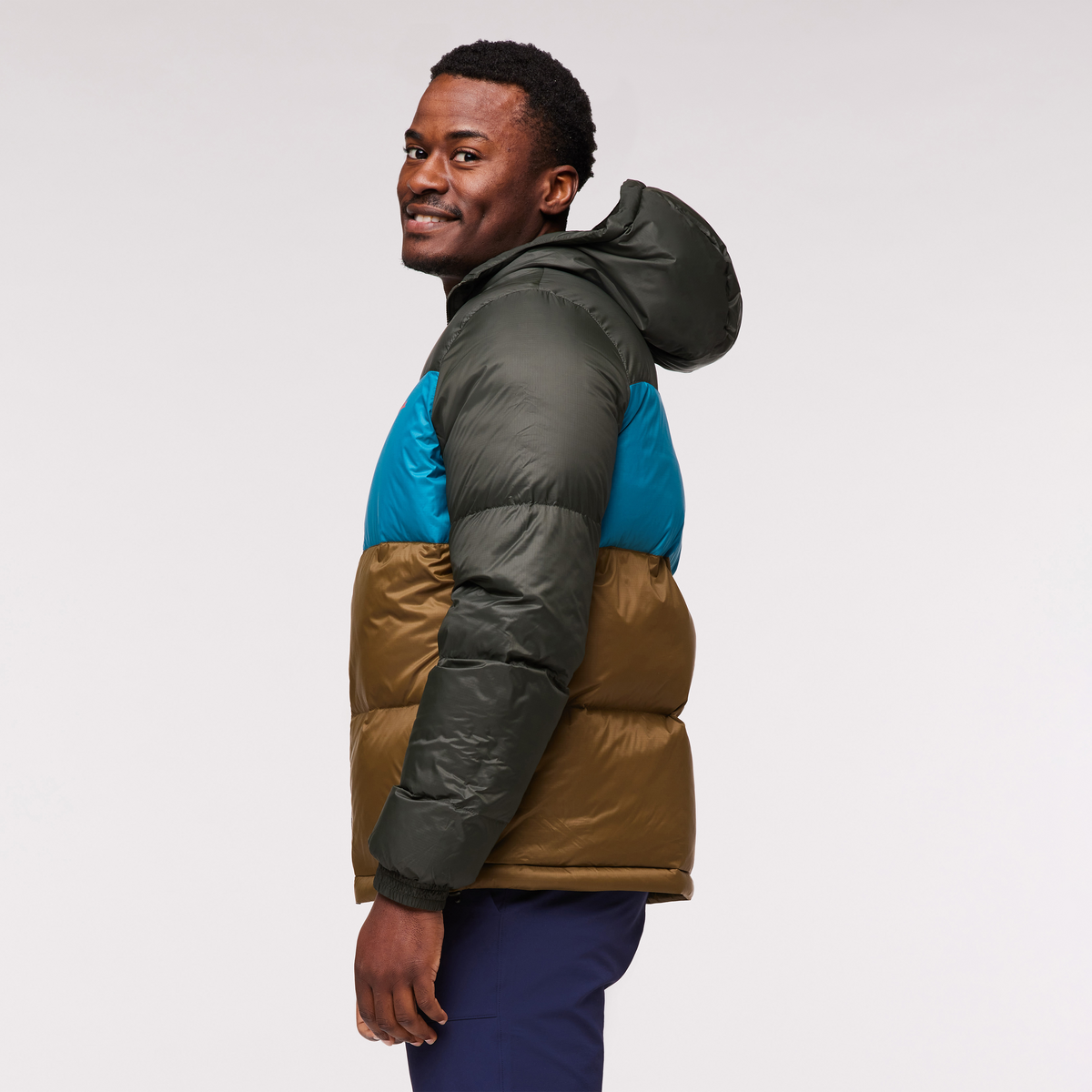 Solazo Hooded Down Jacket - Men's, Woods/Gulf, Model Jeremy
