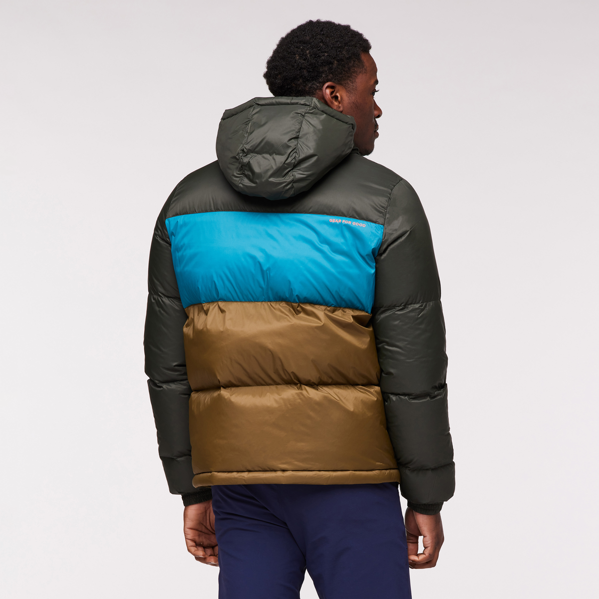 Solazo Hooded Down Jacket - Men's, Woods/Gulf, Model Jeremy