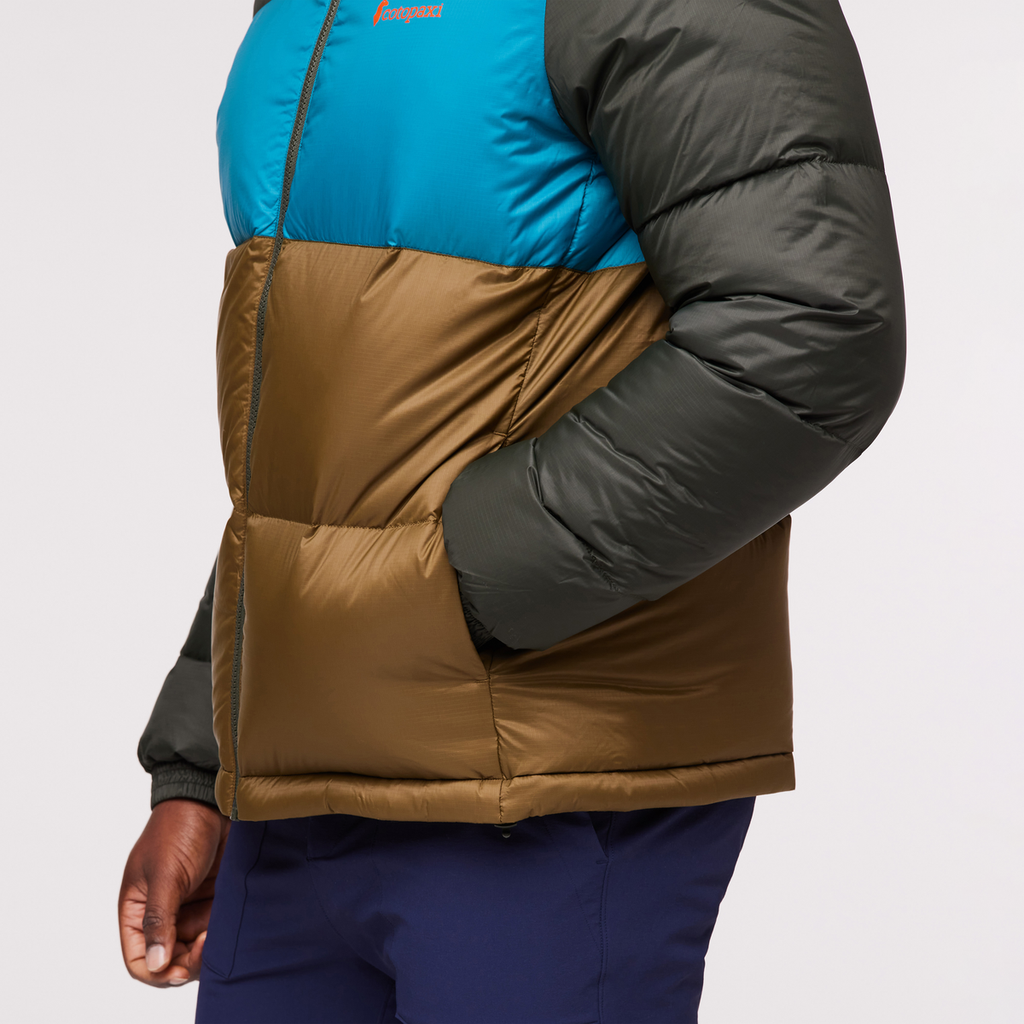 Solazo Hooded Down Jacket - Men's, Woods/Gulf, Model Jeremy