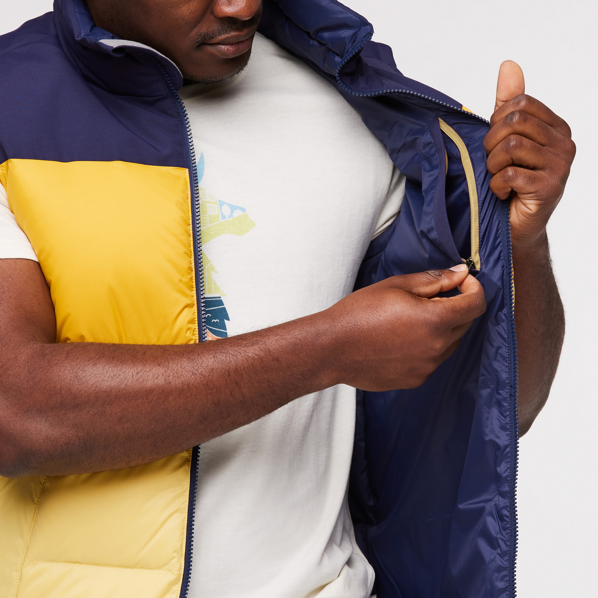 Solazo Down Vest - Men's, Maritime/Amber, Model Jeremy