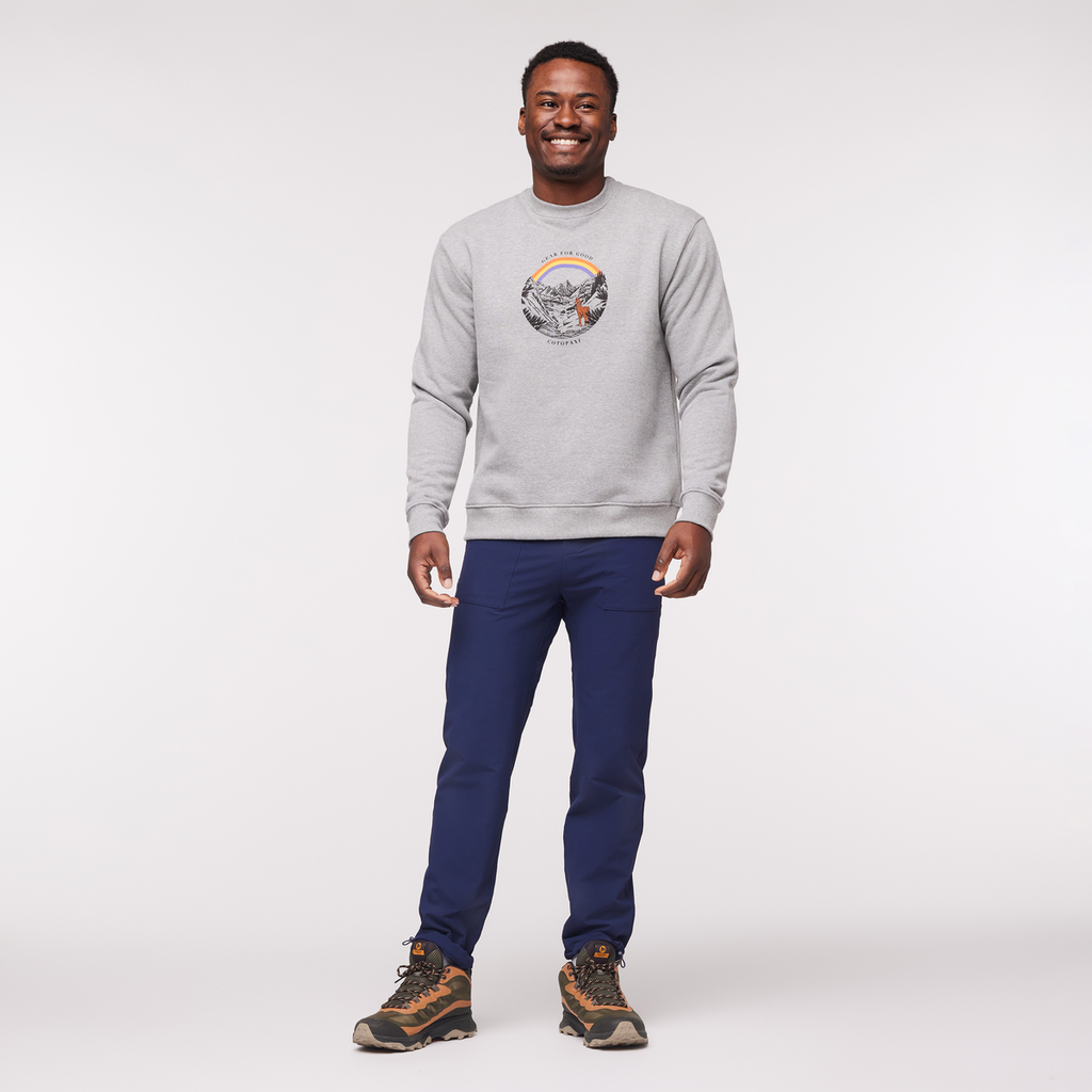 Traveling Llama Crew Sweatshirt - Men's, Heather Grey, Model Jeremy