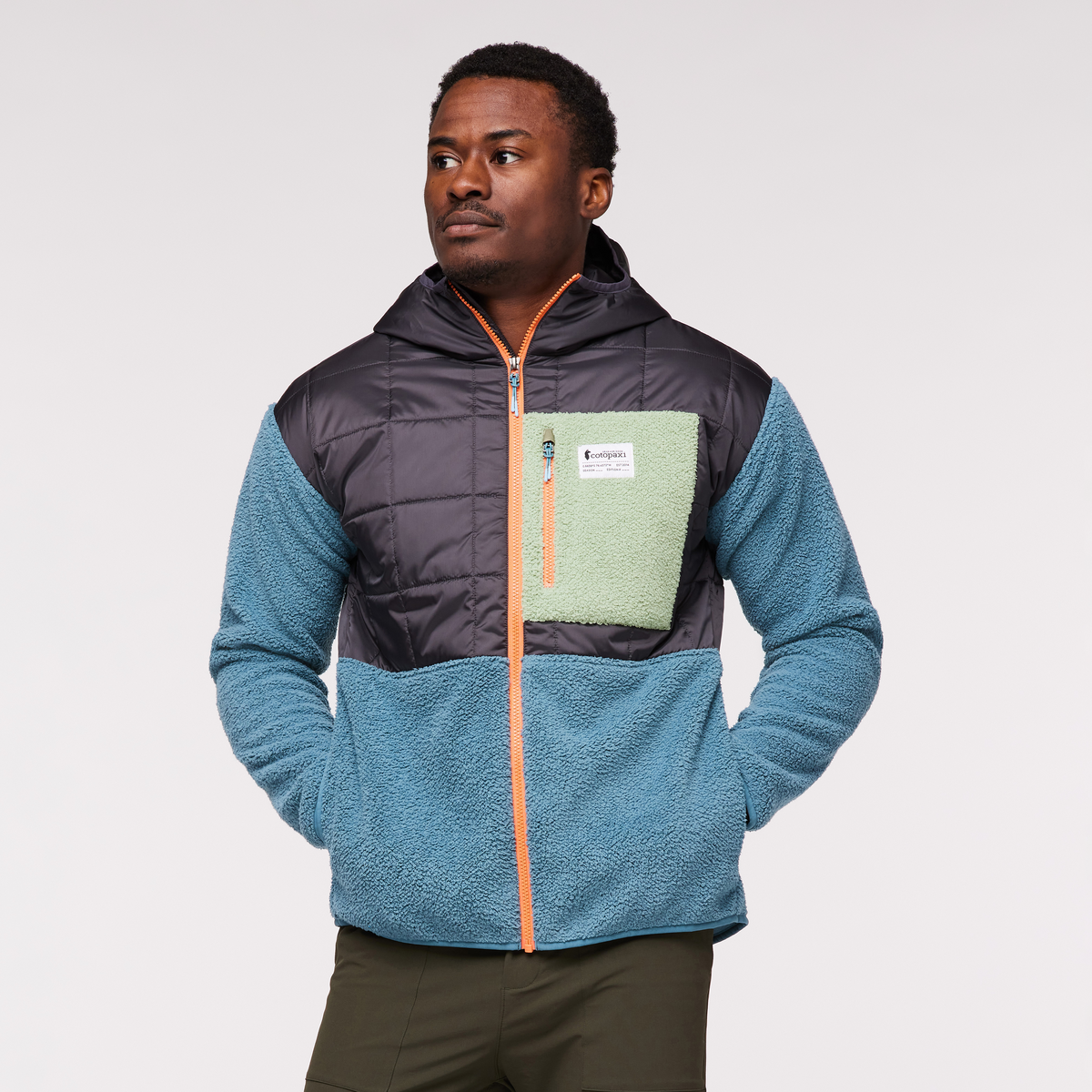 Trico Hybrid Hooded Jacket - Men's, Graphite/Blue Spruce, Model Jeremy