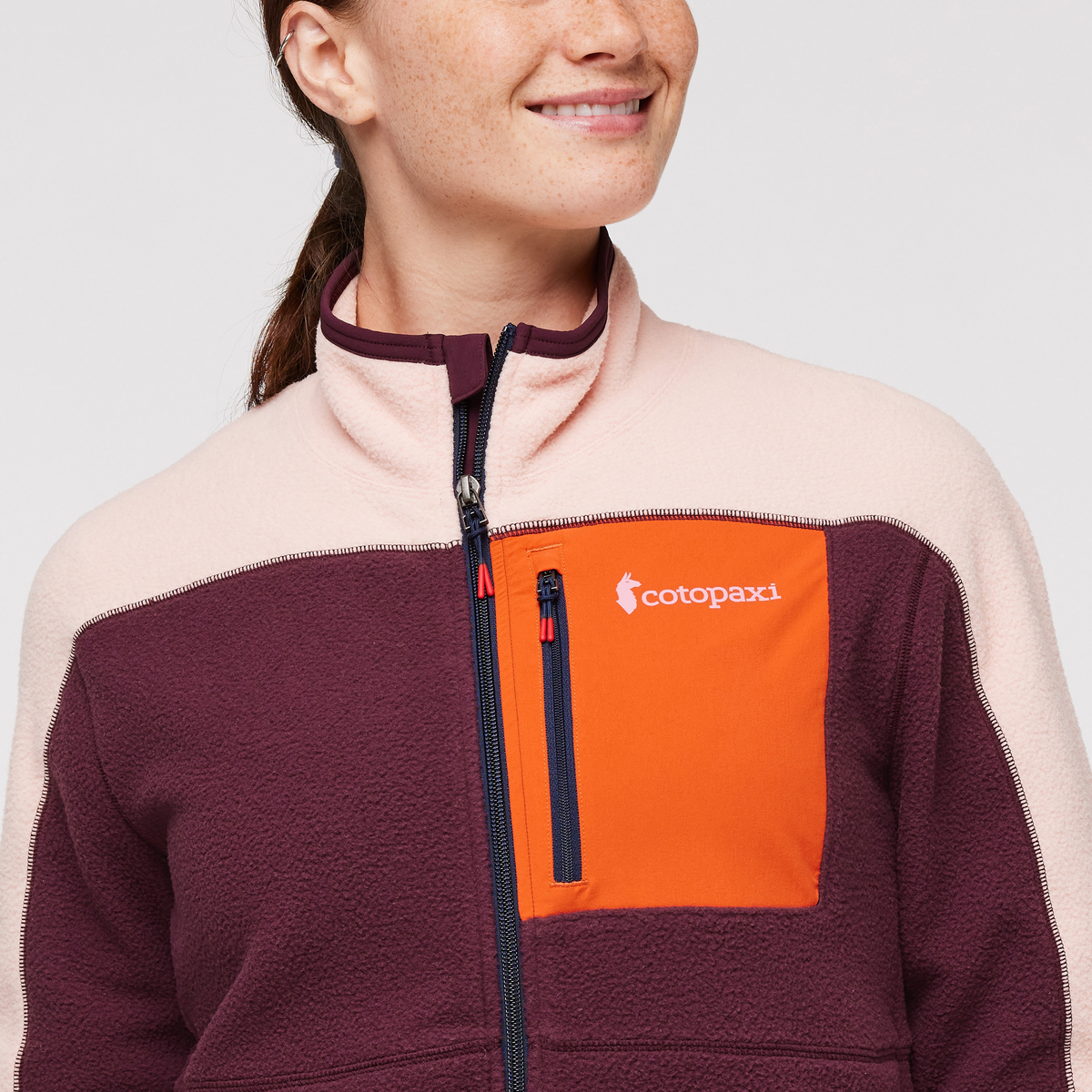 Abrazo Fleece Full-Zip Jacket - Women's, Rosewood/Wine, Model Aya