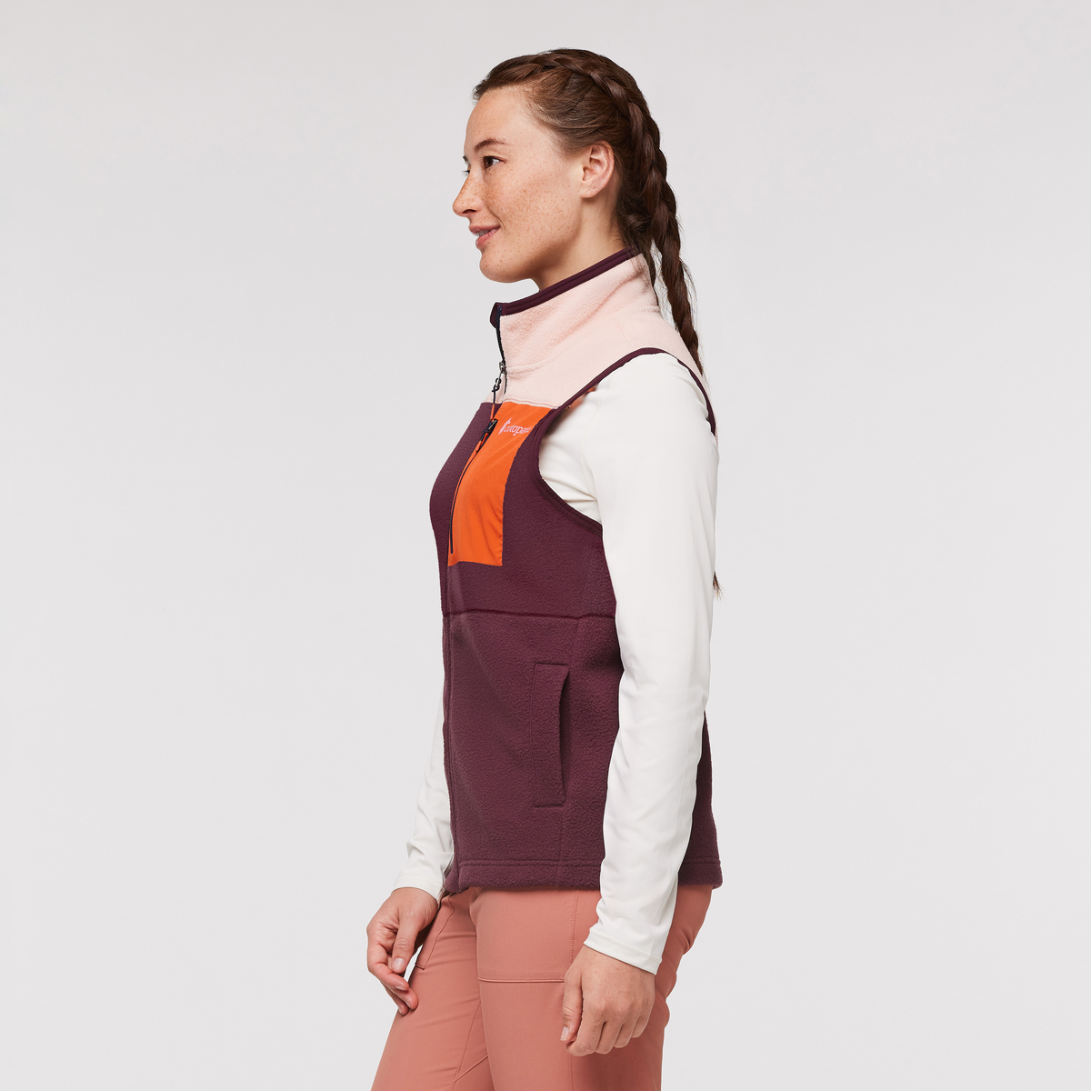 Abrazo Fleece Vest - Women's, Rosewood/Wine, Model Aya