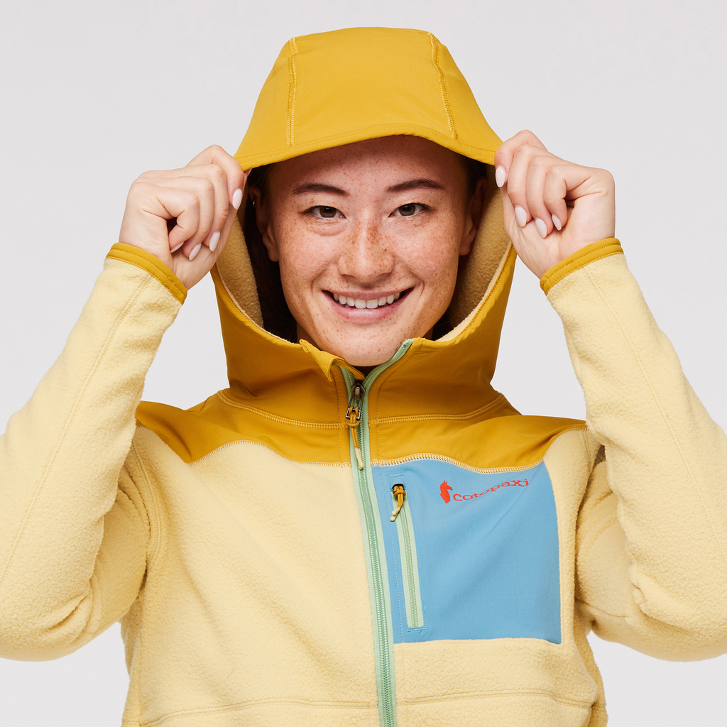 Abrazo Fleece Hooded Full-Zip Jacket - Women's, Amber/Wheat, Model Aya