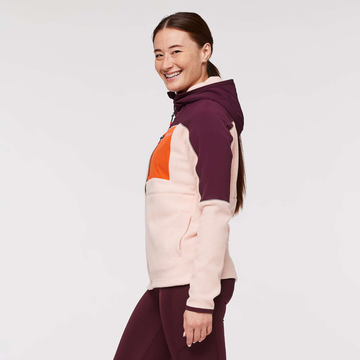 Abrazo Fleece Hooded Full-Zip Jacket - Women's, Wine/Rosewood, Model Aya