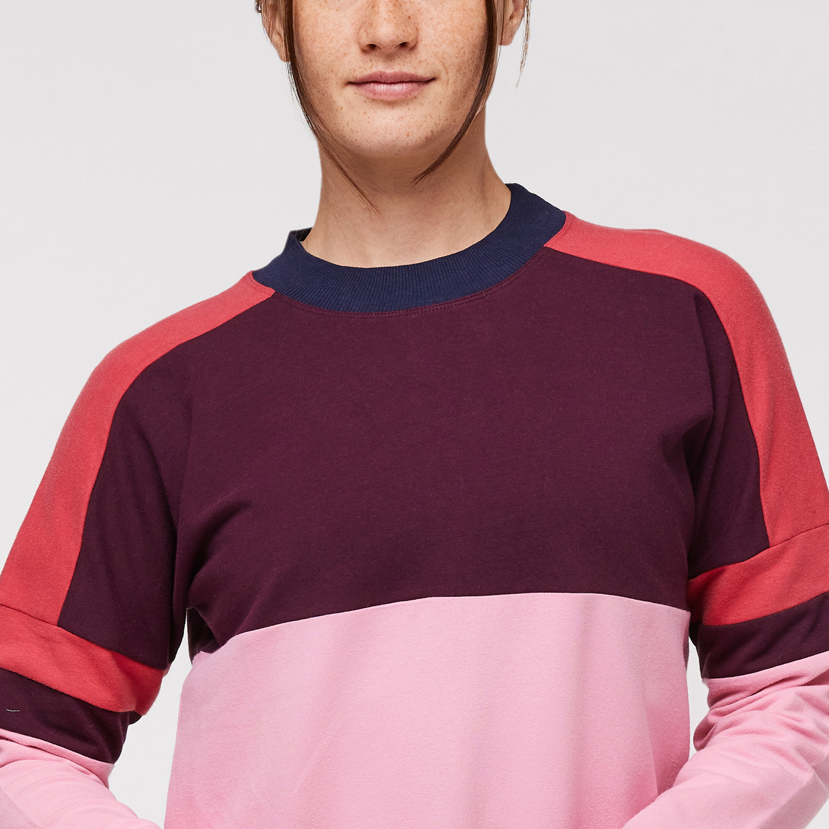 Bandera Sweatshirt - Women's, Wine/Watermelon, Model Aya