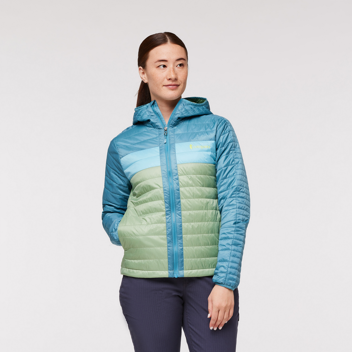 Capa Insulated Hooded Jacket - Women's, Drizzle/Aspen, Model Aya