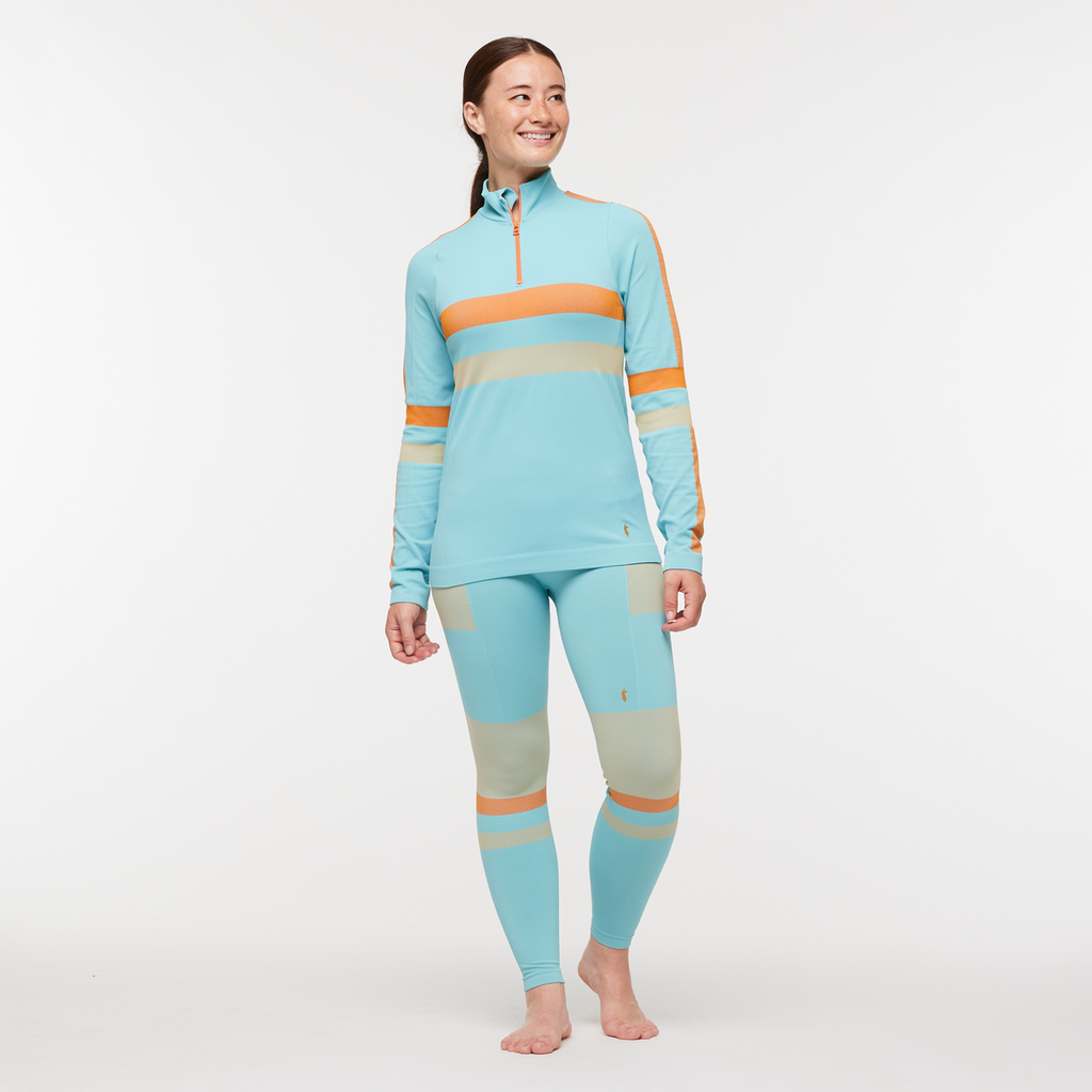 Debajo Seamless Baselayer Quarter-Zip - Women's, Bluebird Stripes, Model Aya