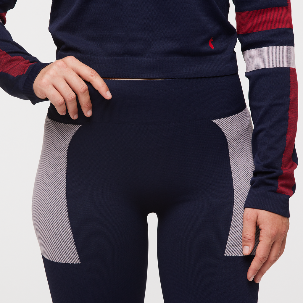 Debajo Seamless Baselayer Tight - Women's, Ink Stripes, Model Aya