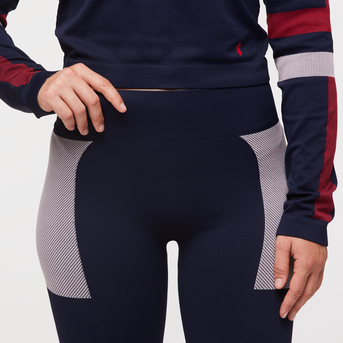 Debajo Seamless Baselayer Tight - Women's, Ink Stripes, Model Aya