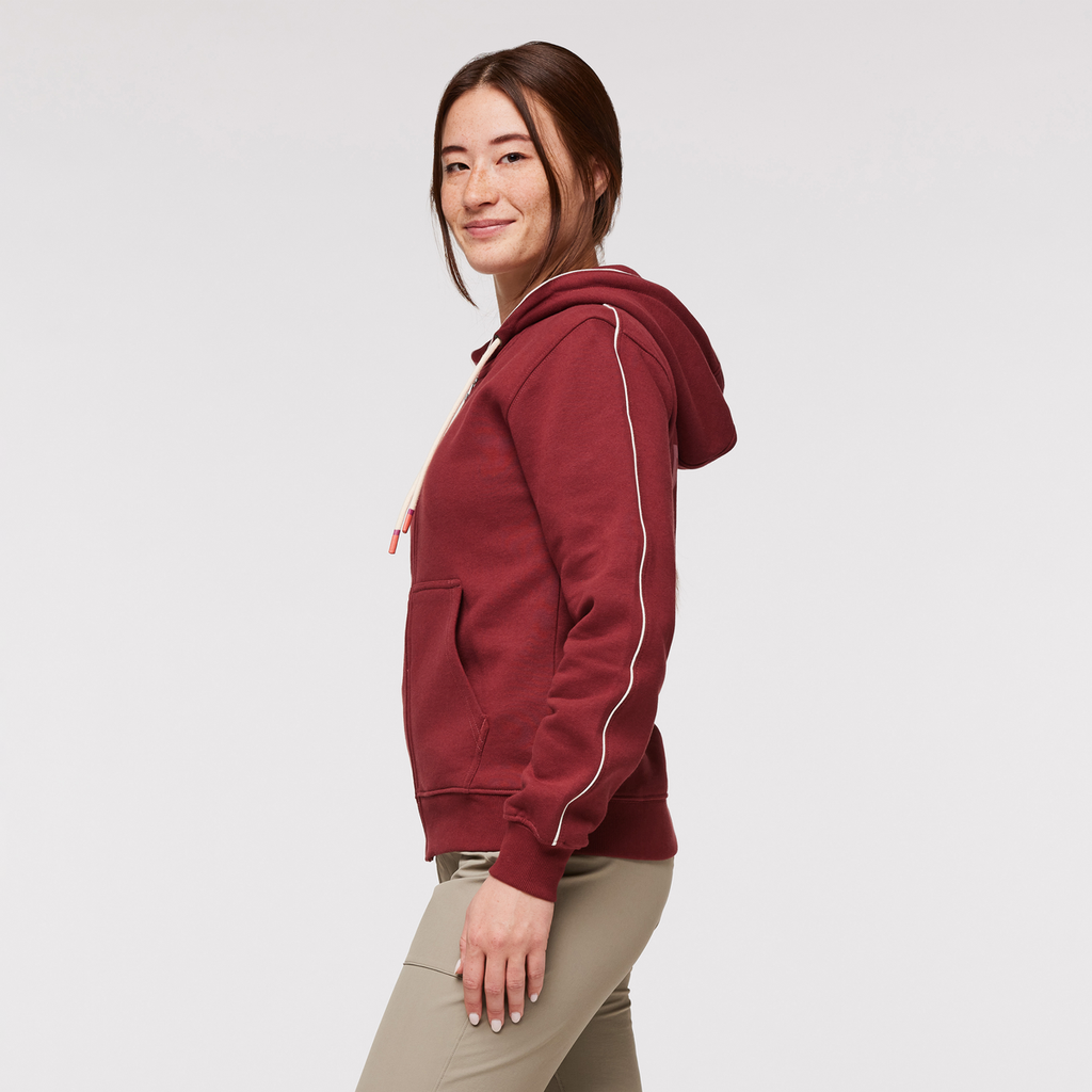 Do Good Organic Full-Zip Hoodie - Women's, Burgundy, Model Aya