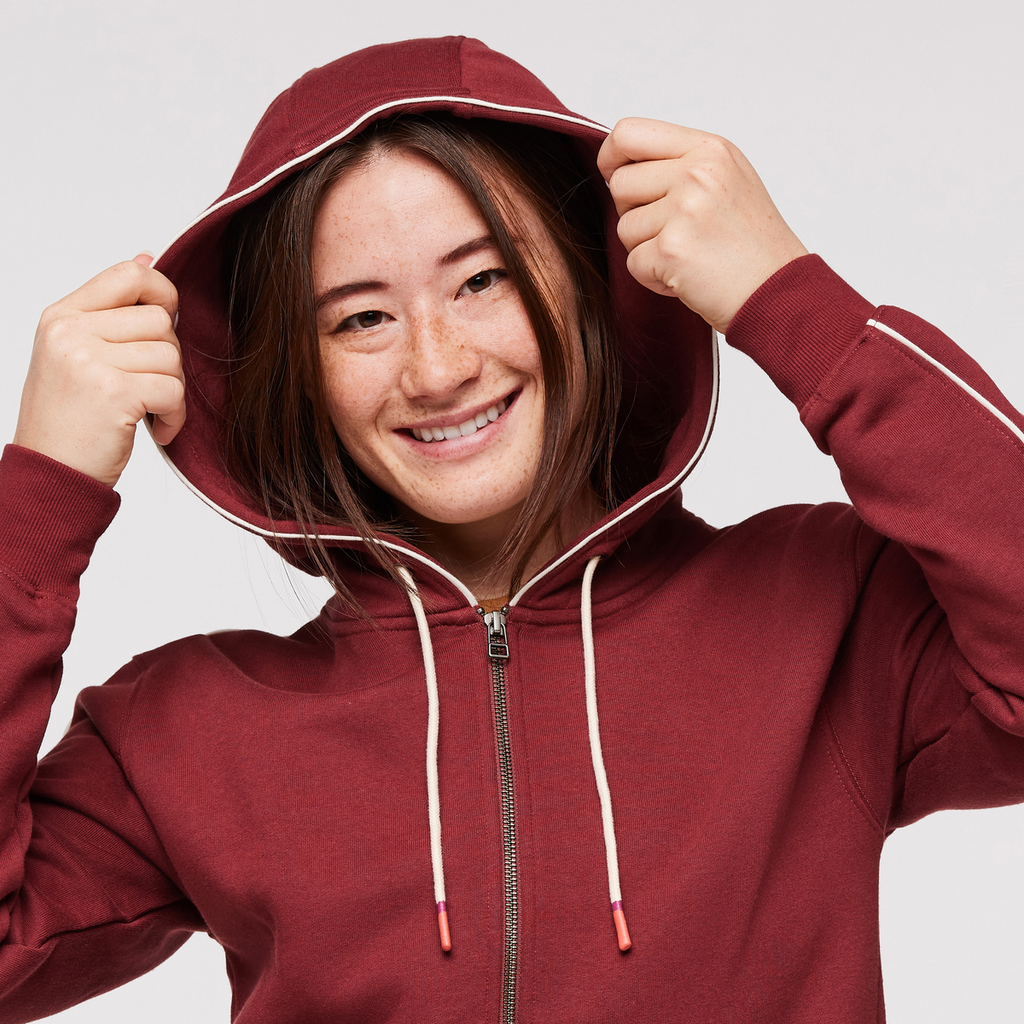 Do Good Organic Full-Zip Hoodie - Women's, Burgundy, Model Aya